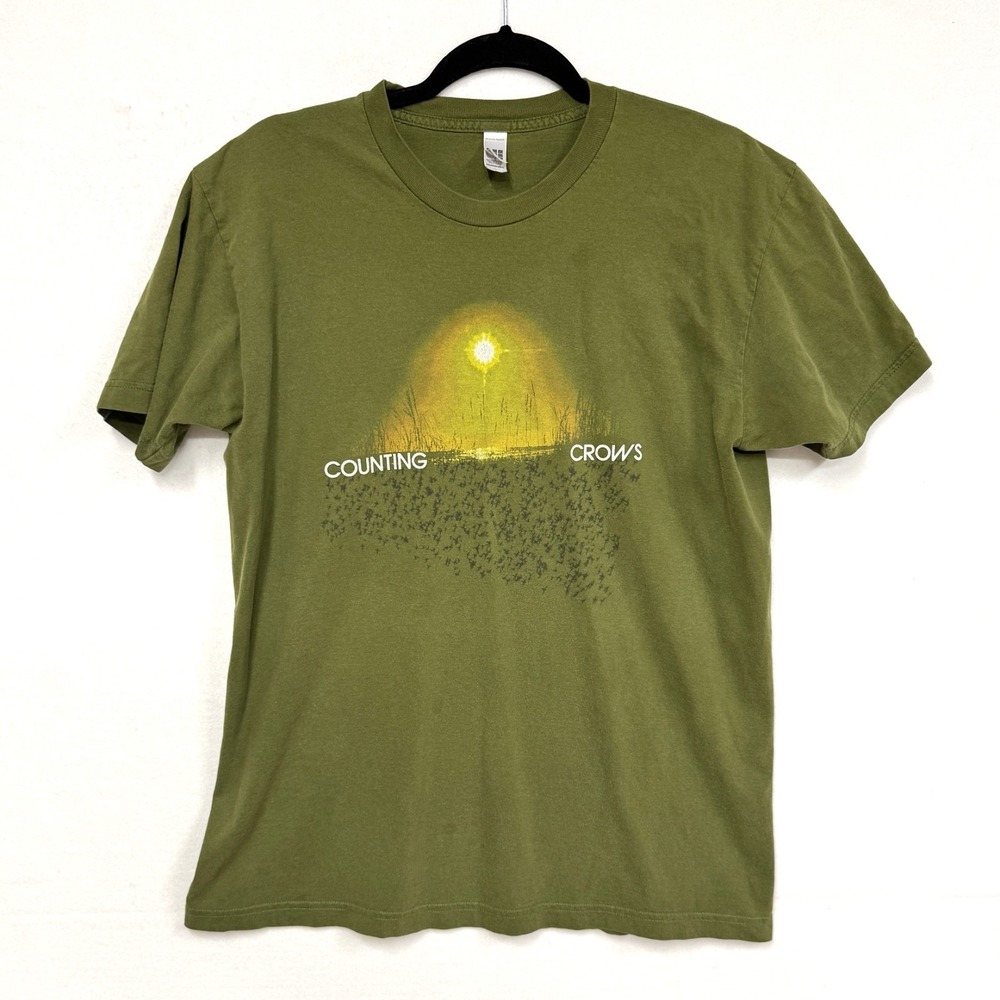 Counting Crows Band Short Sleeve Green T-Shirt Size Large Glowing Sun & Field